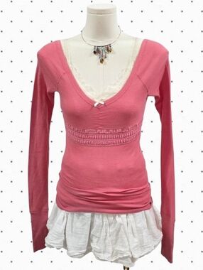 Abercrombie vintage pinklong sleeve vneck babydoll top